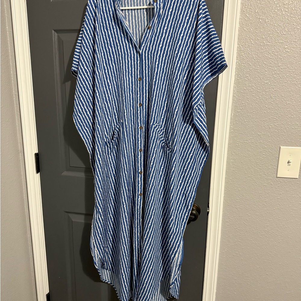 Blue and White Striped Button-Up Dress